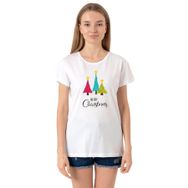 Tshirthane Merry Christmas Beyaz Kadın Bisikletyaka T-shirt