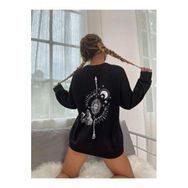 Tshirthane Oversize Siyah Pusula Sırt Baskılı Sweatshirt