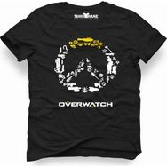 Tshirthane Overwatch logo Tipografi Siyah Erkek T-shirt