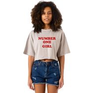 Tshirthane Rose Number One Girl Taş Rengi Kadın Crop