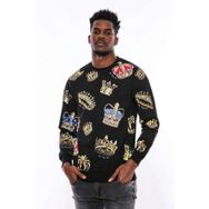 Tshirthane Siyah Bisiklet Yaka Taşlı ve Baskılı Sweatshirt