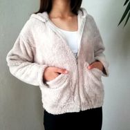 Tshirthane Taş Rengi Yumuşacık Peluş Kapşonlu Fermuarlı Erkek Sweatshirt