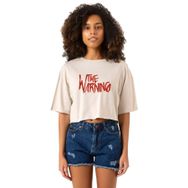 Tshirthane The Warning Logo Bej Kadın Crop