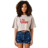 Tshirthane The Warning Logo Taş Rengi Kadın Crop