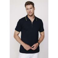 Tudors 27686 Erkek Polo Yaka Slim Fit Pamuk Fermuarlı Pike Lacivert T-Shirt