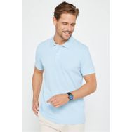 Tudors Erkek Slim Fit Dar Kesim Pamuklu Yumuşak Doku Nefes Alan Kumaş Kıvrılmaz Yaka Mavi Polo Yaka Tişört