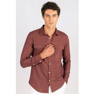 Tudors Slim Fit Uzun Kol Çift Cep Pamuk Keten Erkek Gömlek