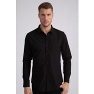 Tudors Terry Cotton Slim Fit Dar Kesim Siyah Erkek Gömlek