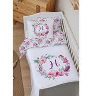 Tuğba Kuğu Harf Serisi Pembe Çiçekli H Harfi 100x150 cm Organik Bebek Nevresim Takımı