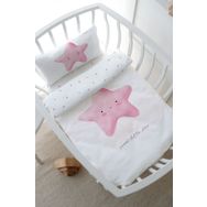 Tuğba Kuğu Pure Baby Serisi Pofuduk Pembe Yıldız 60x100 cm Anne Yanı Beşik Nevresim Takımı