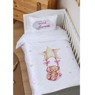 Tuğba Kuğu Pure Baby Serisi Yıldızda Sallanan Boz Ayı Pembe 100x150 cm Organik Bebek Nevresim Takımı