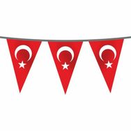 Türk Bayrağı Şerit İpli Üçgen - 10 Adet Bayrak Şerit