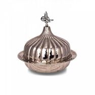 Turna Bakır TURNA9058-2 30 cm Paşaçadırı Nikel El Dövme Yuvarlak Sunum Tabağı