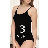 Tutku 2004 Elit 3 Adet İnce İp Askılı Siyah Likralı Zıbın Kadın Body