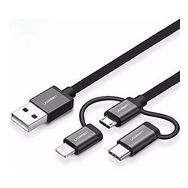 Ugreen 3 in 1 iOS Lightning Type-C Micro Siyah USB Şarj ve Data Kablosu