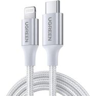 Ugreen 3A PD MFI 1 mt Gümüş Type-C Lightning Örgülü Hızlı Şarj Kablosu