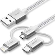 Ugreen 3'ü 1 Arada 1.5 m Örgülü iPhone Lightning Type-C Micro USB Şarj Kablosu