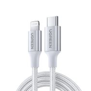 Ugreen 70525 2 mt Gümüş Type-C to Lightning 3A PD Örgülü Hızlı Şarj Kablosu