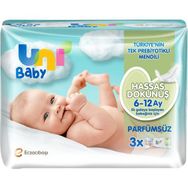 Uni Baby Hassas Dokunuş 156 Yaprak Parfümsüz 3x52 Beyaz Islak Mendil