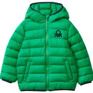 United Colors of Benetton 2TWDCN018 Yeşil Logolu İnce Puffer Erkek Çocuk Mont