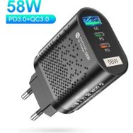 Uslion 1 USB / 2 Type-C Girişli PD 58 W Uslion Quick Charge Hızlı Şarj Başlığı Adaptör