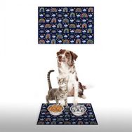 Vagonik 35x50 cm Water Food Gökkuşağı Lacivert Dijital Baskılı Dekoratif Çok Amaçlı İç ve Dış Kapı Kedi Köpek Mama Paspası