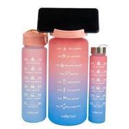 Valletta VLT1294 Eldorado Motivasyonel Pembe 2000 ml 750 ml 300 ml Çantalı 3'lü Su Matarası