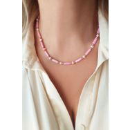 VAOOV 925 Ayar Gümüş Koyu Pembe Taşlı İnci Kolye