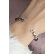 VAOOV 925 Ayar Gümüş Taşlı Harfli Kelepçe BileKlik