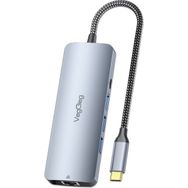 Veggieg 3.5 mm 4K 60 Hz HDMI Gigabit Ethernet 3 USB-A 2 Type-C Aux SD Micro SD Kart Okuyucu Çevirici Çoklayıcı Hub