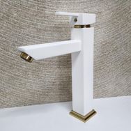 Venita Kare Aç Kapa Çanak Tipi Uzun Beyaz Gold Lavabo Bataryası