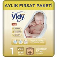 Vidy Baby Premium No:1 Yenidoğan 288 Adet Bebek Bezi