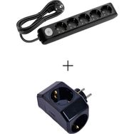 Viko 90137505 Multi-Led Siyah Anahtarlı Topraklı Kablolu Çocuk Korumalı 5 mt Beşli Grup Priz