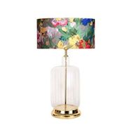Vinner Rouen Gold Ayaklı Modern Özel Tasarım Violet Desenli Cam Abajur