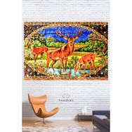 Vintage Serisi Geyik Ailesi Duvar Halısı Duvar Örtüsü Wall Tapestry - 70 x 50 cm