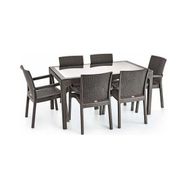 Violet Rattan 80x140 cm 6'lı Camlı Kahve Bahçe Mutfak Masa Takımı