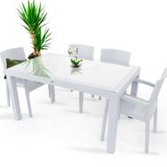 Violet Rattan 90x150 cm 4'lü Beyaz Camlı Bahçe Masa Takımı