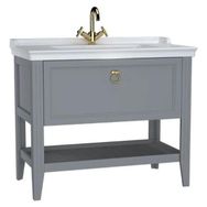 VitrA Valarte 62184 Mat Gri 100 cm Çekmeceli Etajerli Lavabolu Tek Armatür Delikli Lavabo Dolabı