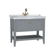 Vitra Valarte 62184 Mat Gri 100 cm Çekmeceli Etajerli Lavabolu Tek Armatür Delikli Lavabo Dolabı