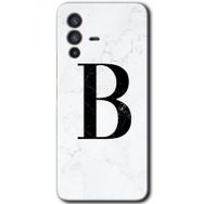 Vivo V23 5G Beyaz Mermer Desenli B Harfi Baskılı Uyumlu Silikon Kılıf