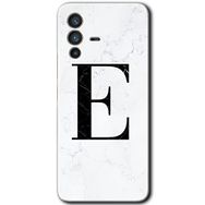 Vivo V23 5G Beyaz Mermer Desenli E Harfi Baskılı Uyumlu Silikon Kılıf
