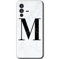 Vivo V23 5G Beyaz Mermer Desenli M Harfi Baskılı Uyumlu Silikon Kılıf