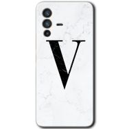 Vivo V23 5G Beyaz Mermer Desenli V Harfi Baskılı Uyumlu Silikon Kılıf