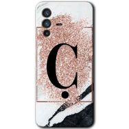 Vivo V23 5G Pembe Mermer Desenli Ç Harfi Baskılı Uyumlu Silikon Kılıf