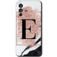 Vivo V23 5G Pembe Mermer Desenli E Harfi Baskılı Uyumlu Silikon Kılıf
