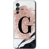 Vivo V23 5G Pembe Mermer Desenli G Harfi Baskılı Uyumlu Silikon Kılıf