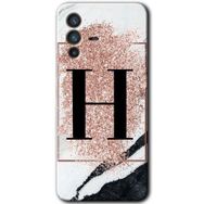 Vivo V23 5G Pembe Mermer Desenli H Harfi Baskılı Uyumlu Silikon Kılıf
