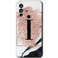Vivo V23 5G Pembe Mermer Desenli İ Harfi Baskılı Uyumlu Silikon Kılıf