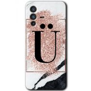 Vivo V23 5G Pembe Mermer Desenli Ü Harfi Baskılı Uyumlu Silikon Kılıf