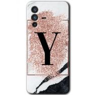 Vivo V23 5G Pembe Mermer Desenli Y Harfi Baskılı Uyumlu Silikon Kılıf